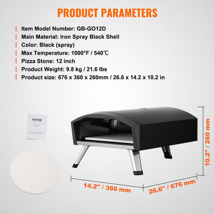 GB-GO12D - Portable Gas Pizza Oven, Bakes 12" Pizzas in 90 Seconds