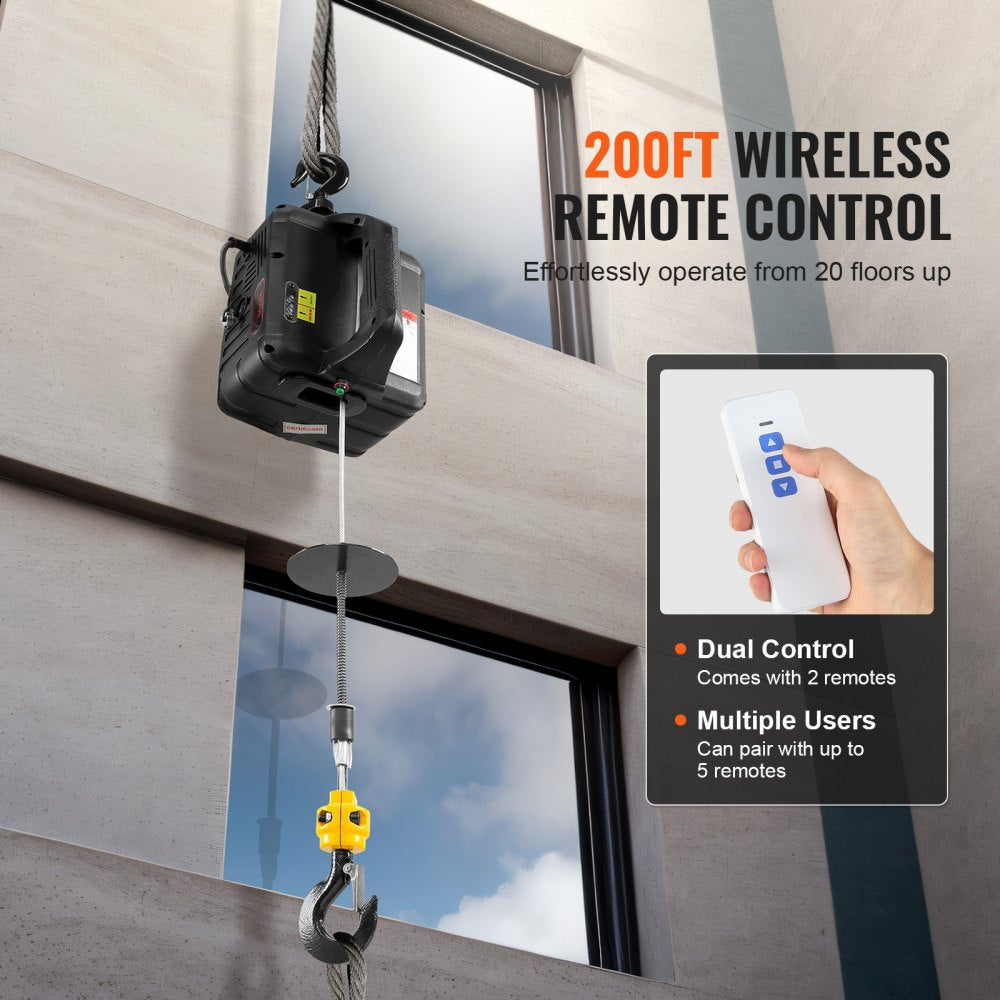 500-B - VEVOR 1100 lbs Wireless Electric Hoist Crane, 22.9 ft Lift Height