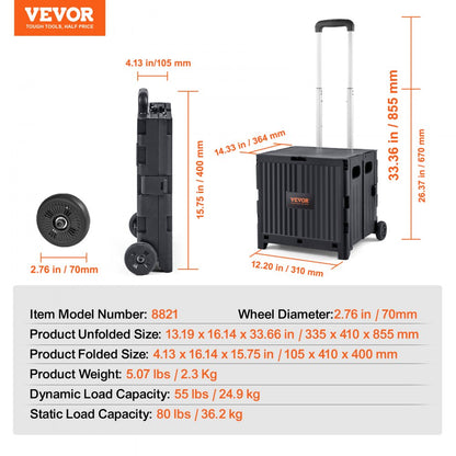 8821 - Portable Foldable Utility Cart, 80 lbs Capacity, Easy Telescoping Handle