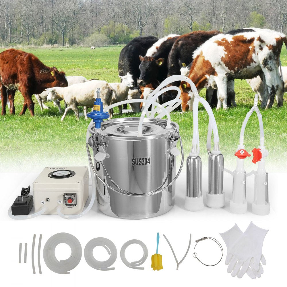 9JWD-12 - 12L Portable VEVOR Goat Milking Machine, Stainless Steel, Electric