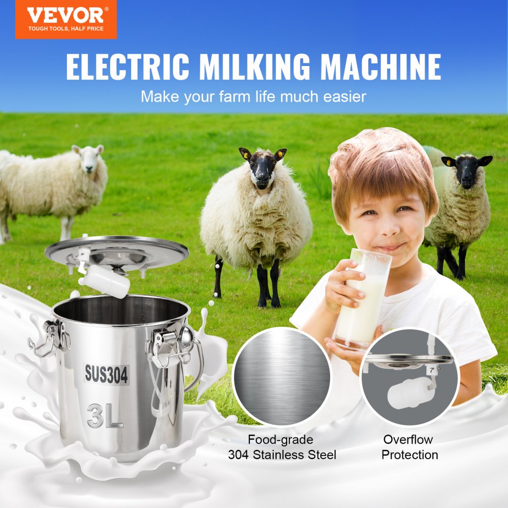 9JYZ-3 - Efficient VEVOR Goat Milking Machine with 3L Stainless Steel Bucket