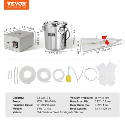 9JYZ-3 - Efficient VEVOR Goat Milking Machine with 3L Stainless Steel Bucket