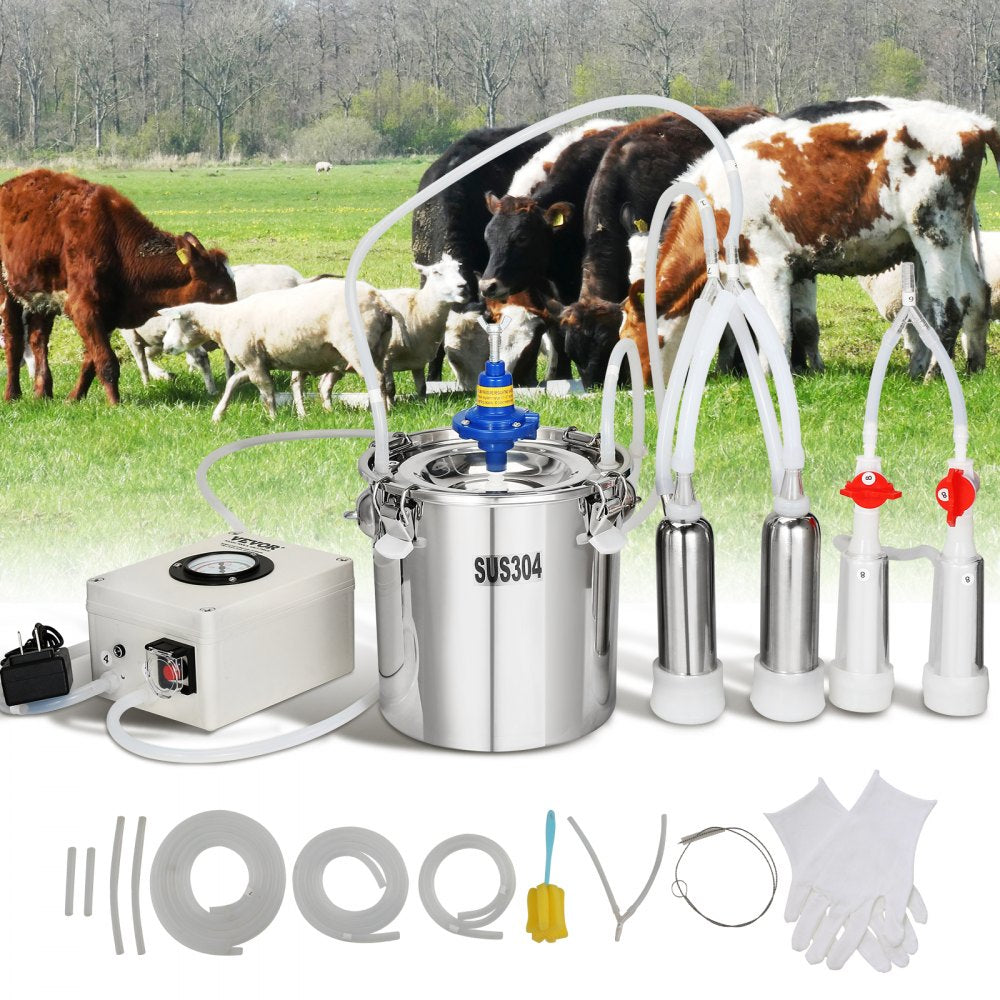 9JWD-6 - 6L VEVOR Stainless Steel Goat Milking Machine with Vacuum Pump