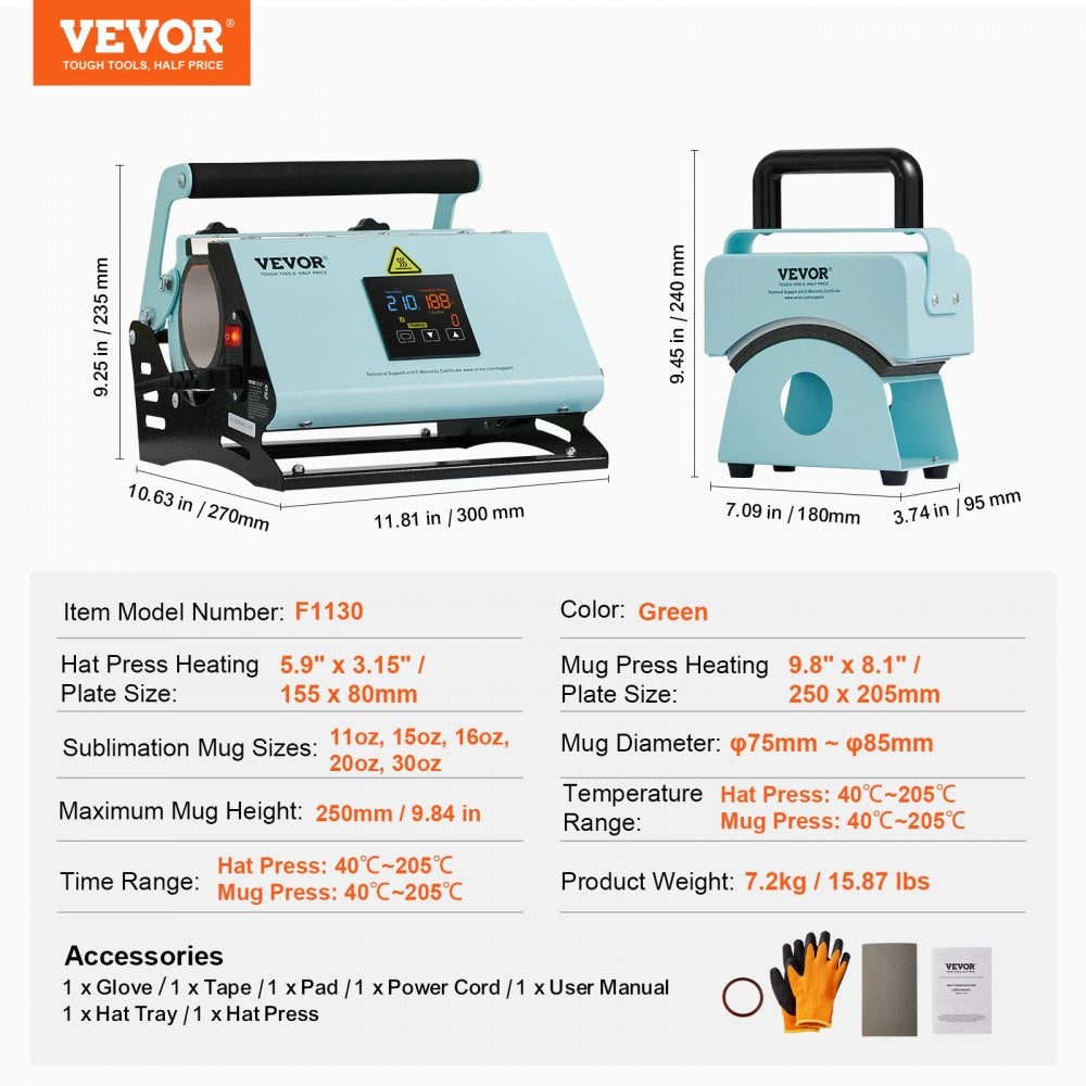 F1130 - Versatile 2-in-1 Heat Press for Tumblers and Hats