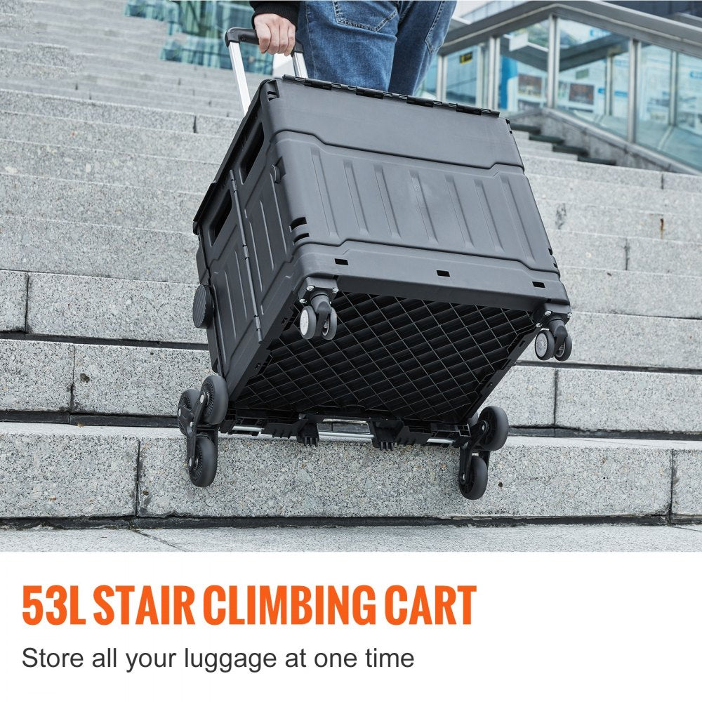 010781964698 - Foldable Stair Climbing Cart with Adjustable Handle, 19.5"x6.9"x18.3"