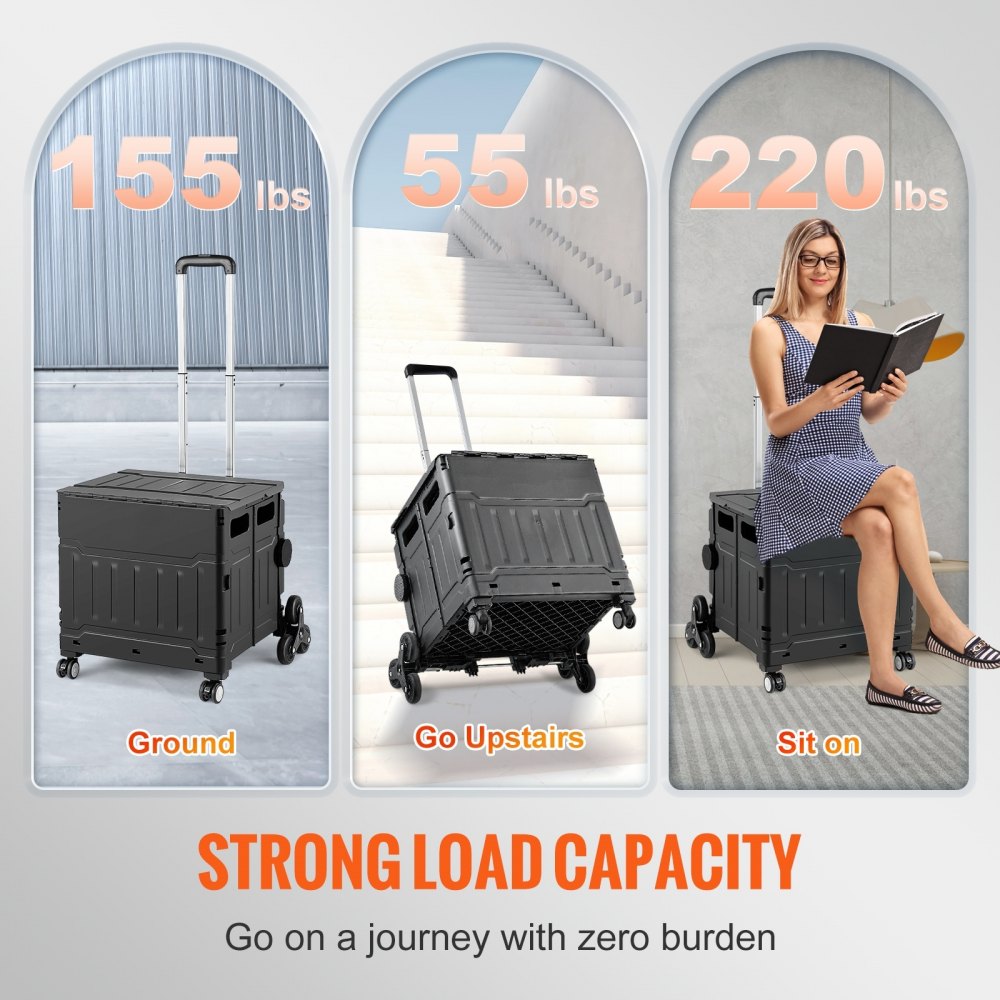 010781964698 - Foldable Stair Climbing Cart with Adjustable Handle, 19.5"x6.9"x18.3"