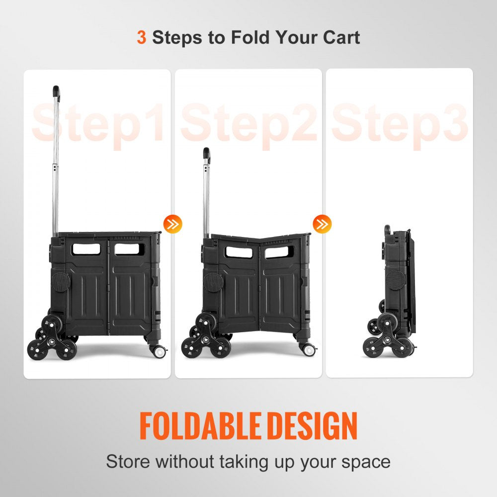 010781964698 - Foldable Stair Climbing Cart with Adjustable Handle, 19.5"x6.9"x18.3"