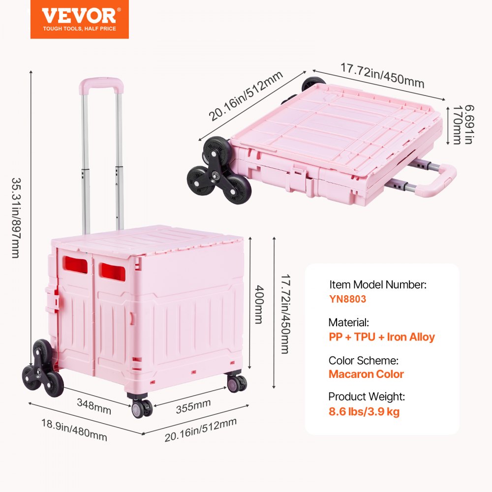 YN8803 - 65L Stair Climbing Shopping Cart with Adjustable Handle
