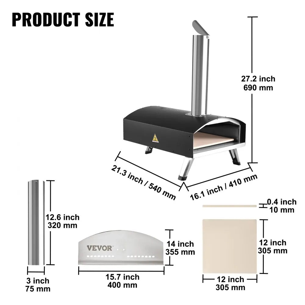GB-PO12D - 12-Inch VEVOR Outdoor Oven: Pellet & Charcoal, 1000°F Heat