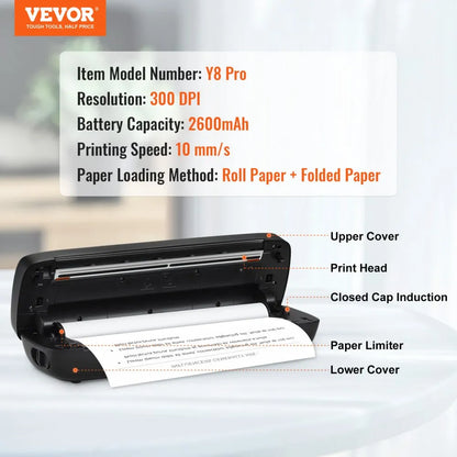 Y8 Pro - Lightweight Portable Thermal Printer with 2600 mAh Battery