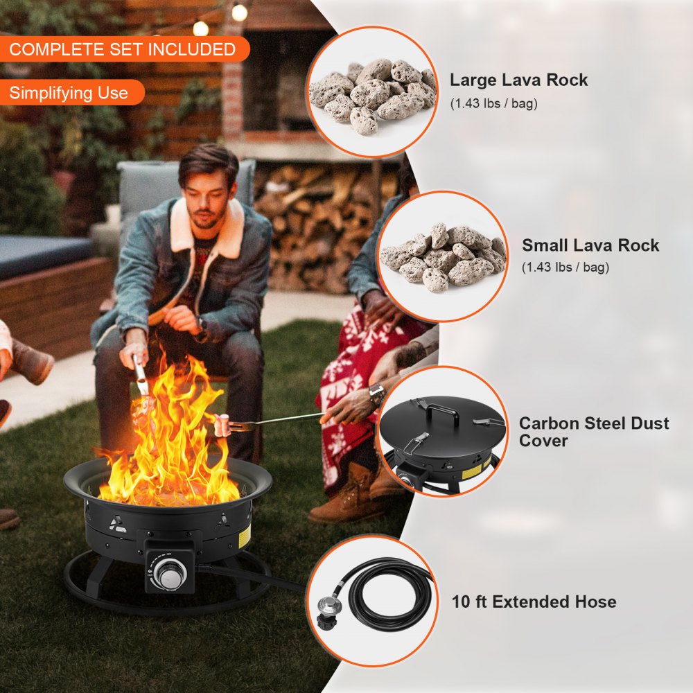 YSM19RPP(L)004 - 19” Portable Gas Fire Pit with Adjustable Flames