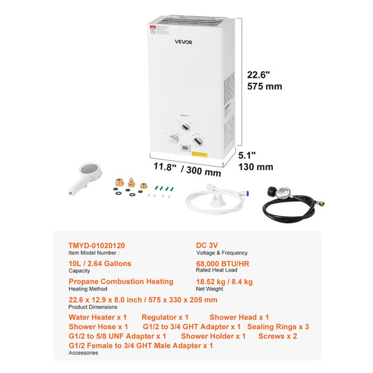 TMYD-01020120 - Compact Tankless Propane Water Heater with LED Display