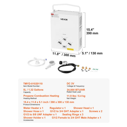 TMYD-01020110 - Instant Portable Propane Water Heater with LED Display