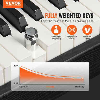 886 - VEVOR 88-Key Digital Piano with MIDI, Bluetooth & Sustain Pedal
