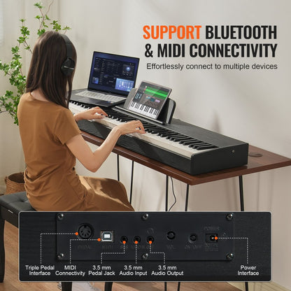 886 - VEVOR 88-Key Digital Piano with MIDI, Bluetooth & Sustain Pedal