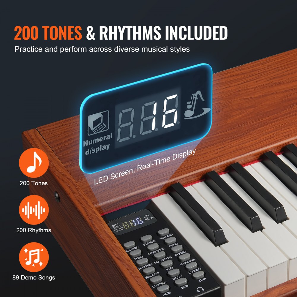 886 - 88 Key Digital Piano with 200 Tones & Stereo Sound