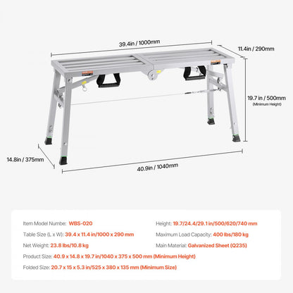 WBS-020 - Adjustable Height Portable Scaffolding for 400 lb Capacity