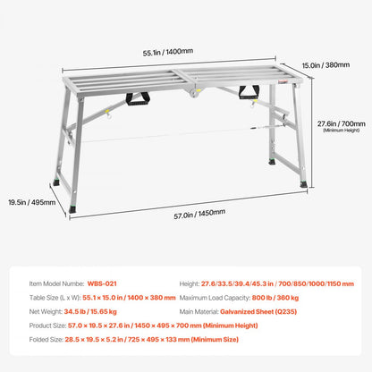 WBS-021 - Adjustable Portable Scaffolding 800 lb Capacity, Compact & Lightweight