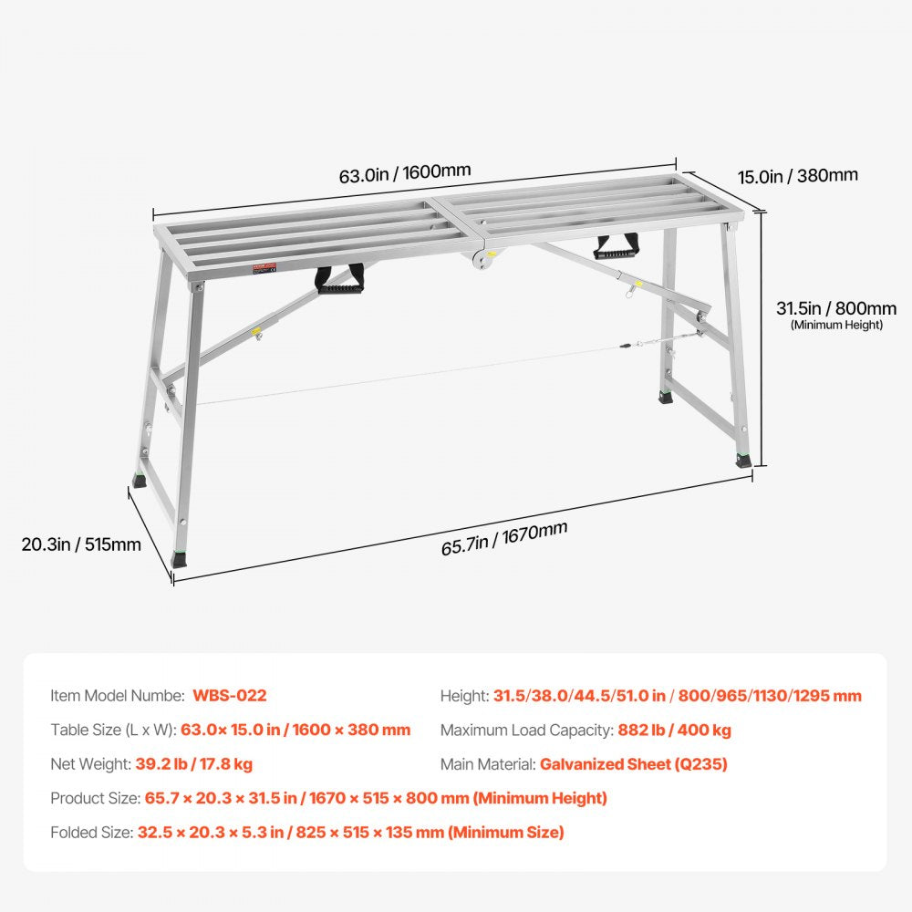 WBS-022 - Adjustable Scaffolding Platform, 880 lb Capacity, Foldable Design