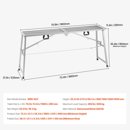 WBS-023 - Adjustable Portable Scaffolding Platform, 880 lb Capacity