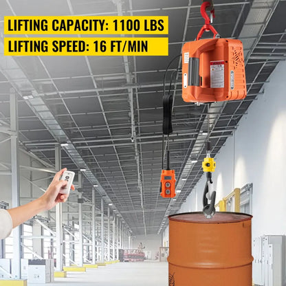 010856181487 - 1100lb Capacity Portable Electric Hoist with Remote Control