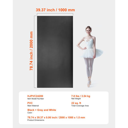 HJPVC24200 - Anti-Slip 6.6' x 3' PVC Gym Flooring Mat for Multi-Sport Use