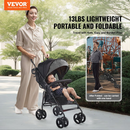 U103A - Portable 13 lbs Stroller with Adjustable Backrest & Shock-Absorbing Tires
