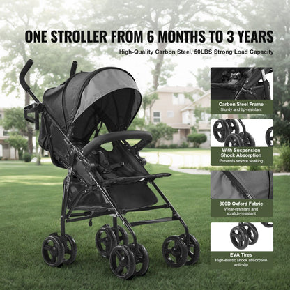 U103A - Portable 13 lbs Stroller with Adjustable Backrest & Shock-Absorbing Tires