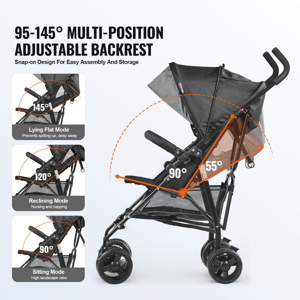 U103A - Portable 13 lbs Stroller with Adjustable Backrest & Shock-Absorbing Tires