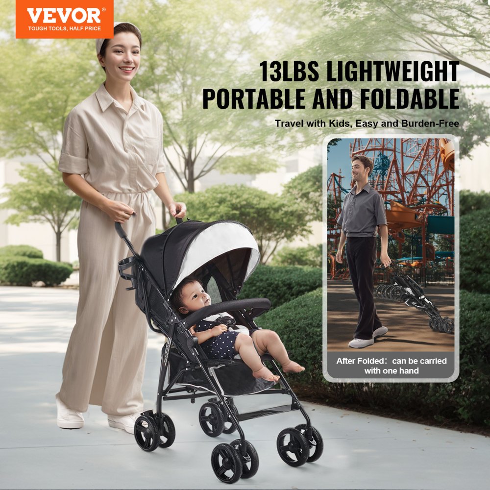 U103A - Portable Lightweight Stroller with Adjustable Backrest & Shock-Absorbing Tires