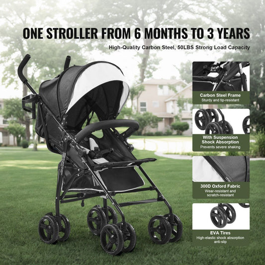 U103A - Portable Lightweight Stroller with Adjustable Backrest & Shock-Absorbing Tires