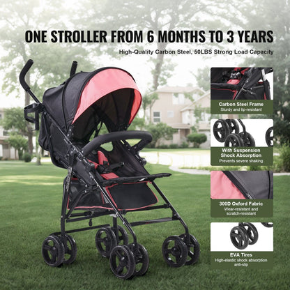 U103A - Compact Folding Stroller with 50 lbs Capacity & Shock-Absorbing Tires