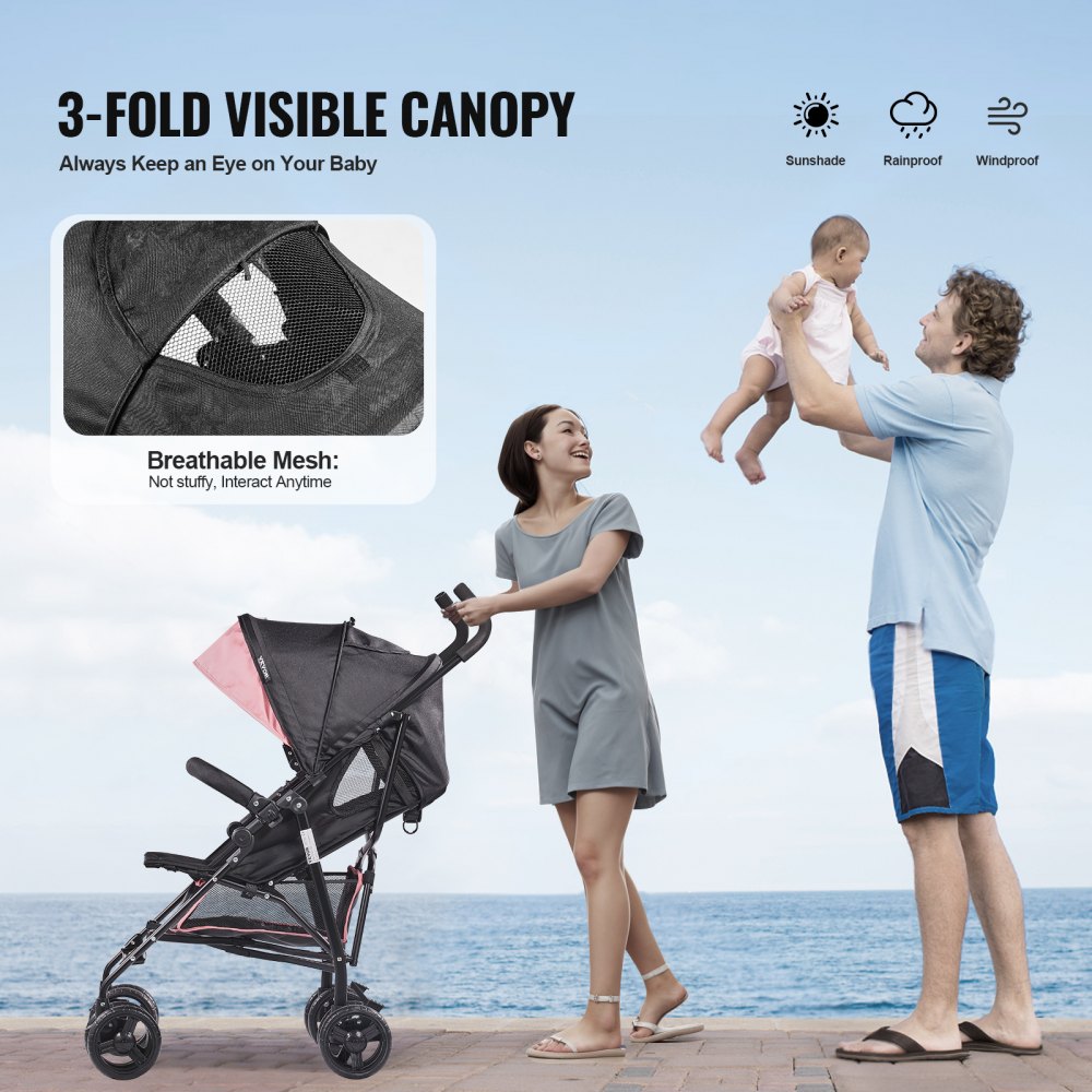 U103A - Compact Folding Stroller with 50 lbs Capacity & Shock-Absorbing Tires