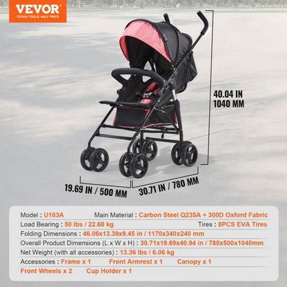 U103A - Compact Folding Stroller with 50 lbs Capacity & Shock-Absorbing Tires