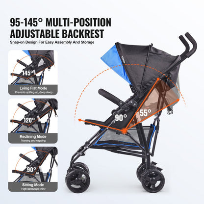 U103A - Compact 13 lbs Stroller with Adjustable Canopy & Five-Point Harness