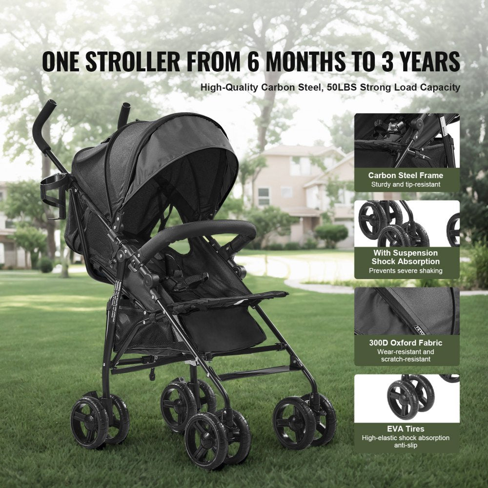 U103A - Compact Lightweight Stroller with Safety Features and Adjustable Backrest