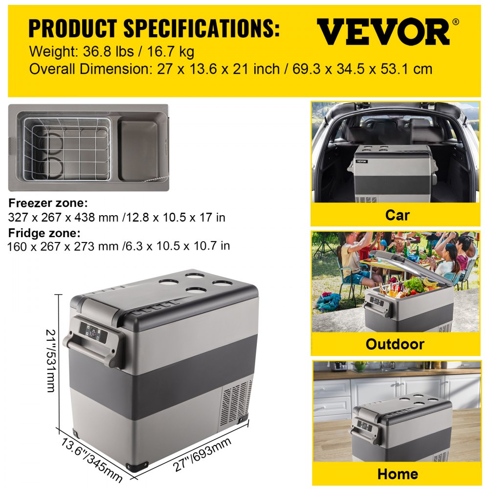 010213874704 - 58 Qt Portable Car Fridge with Digital Panel & Rapid Cooling