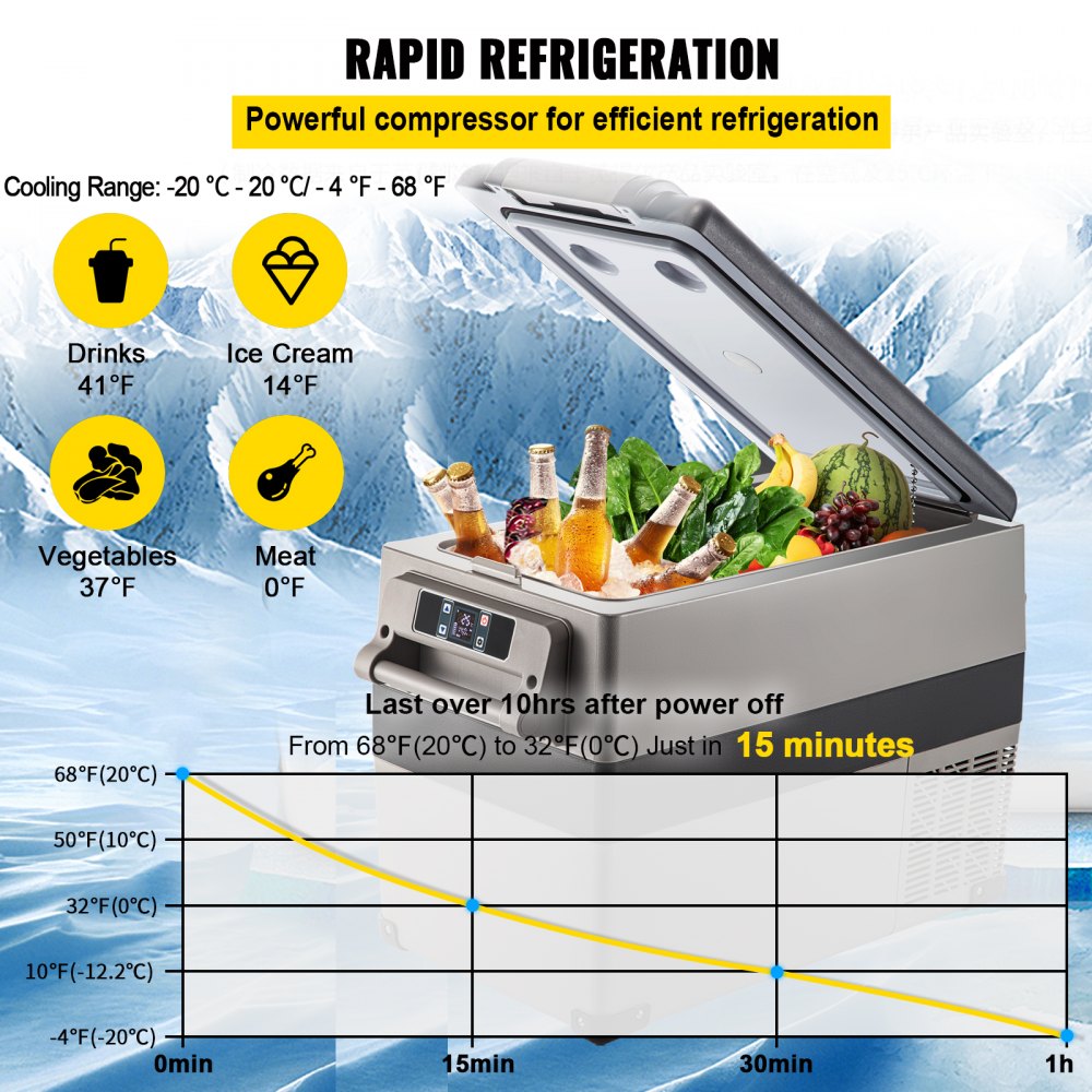 010976387985 - Compact 45L Car Refrigerator with Digital Control and Dual Power Options