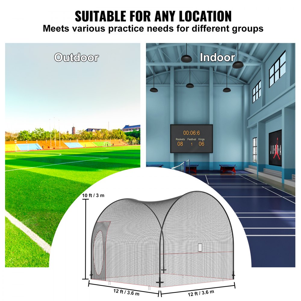 YC-SS-BCN001 - 12FT VEVOR Durable Baseball Batting Cage for Indoor/Outdoor Use