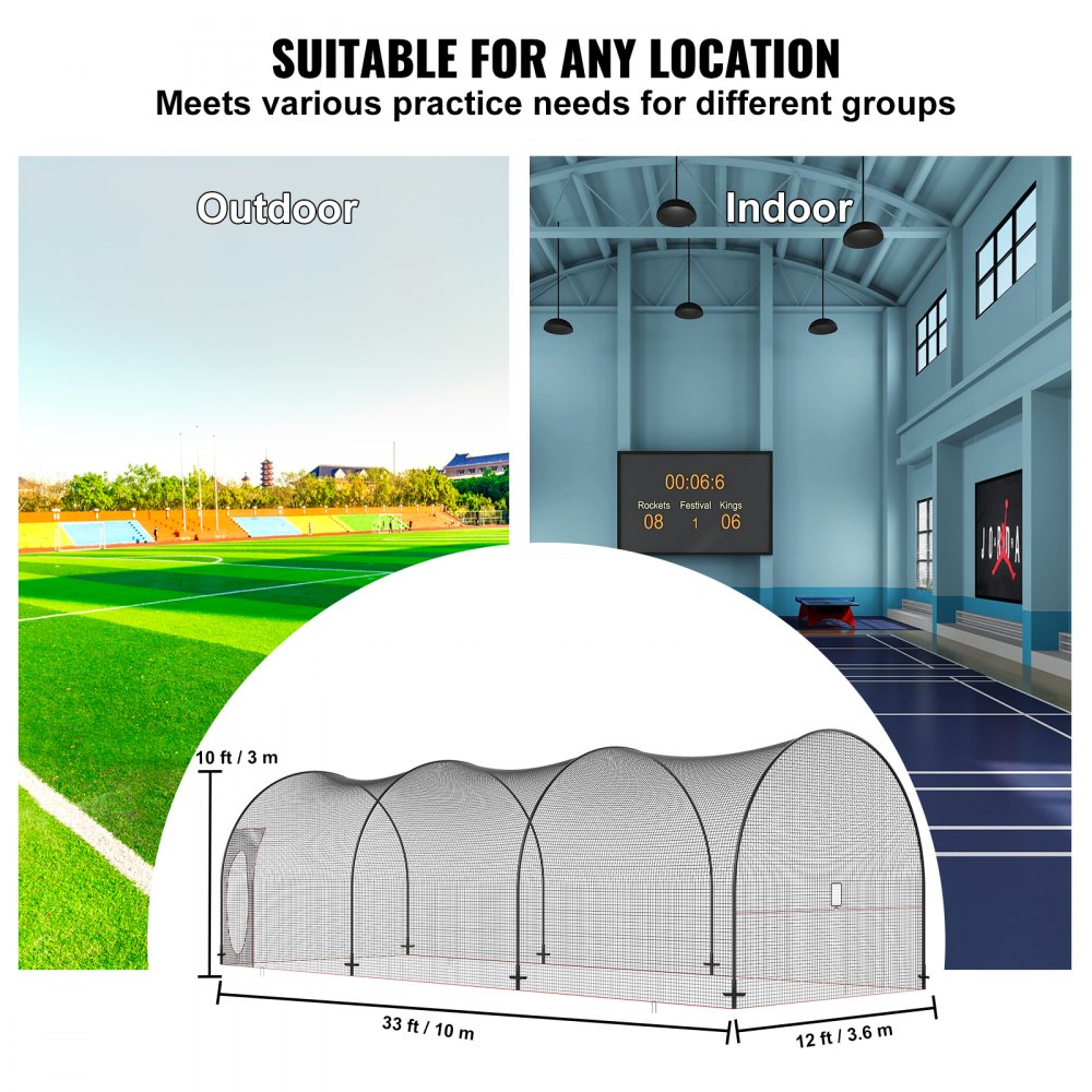 YC-DJL-33*12*10ft - 33ft VEVOR Batting Cage for Indoor & Outdoor Training