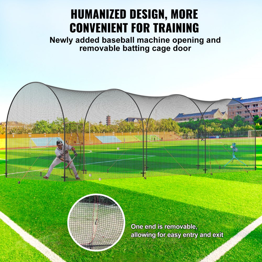YC-DJL-40*12*12ft - 40FT Durable Baseball Batting Cage with Removable Door
