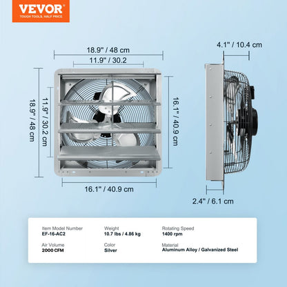 VV-ACPQS-16 - 16" High-Speed Exhaust Fan for Efficient Ventilation, 2000 CFM