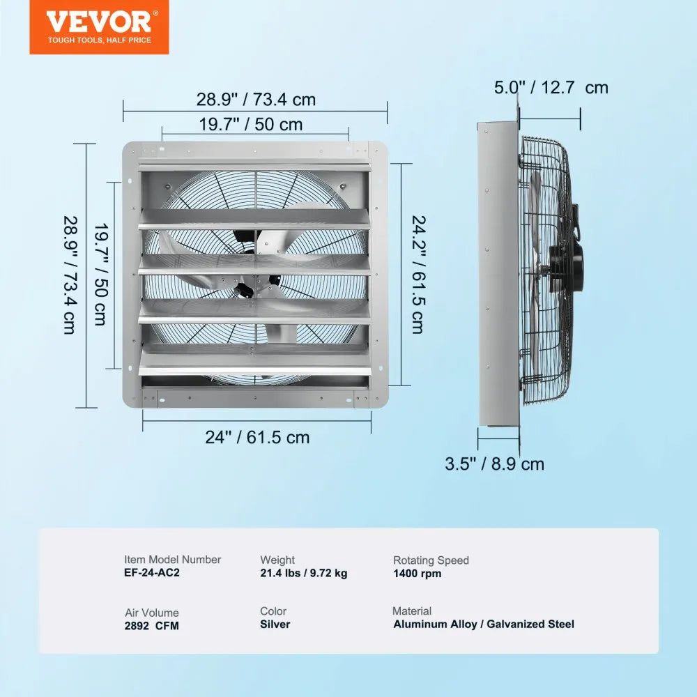 VV-ACPQS-24 - 24'' Aluminum Exhaust Fan, 3320 CFM, Quiet Air Circulation