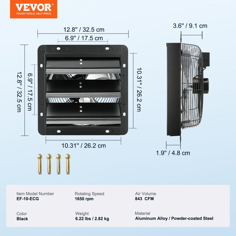 VV-ECPQS-10 - 10'' Durable Shutter Exhaust Fan for Ventilation & Cooling