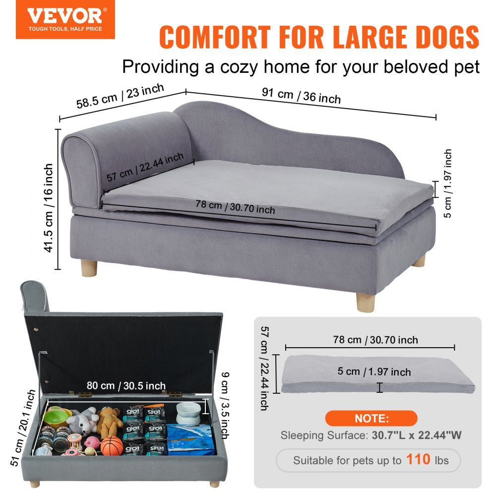 SF-1544-4 - 36x23x16-Inch Grey Velvet Dog Sofa for Large Breeds