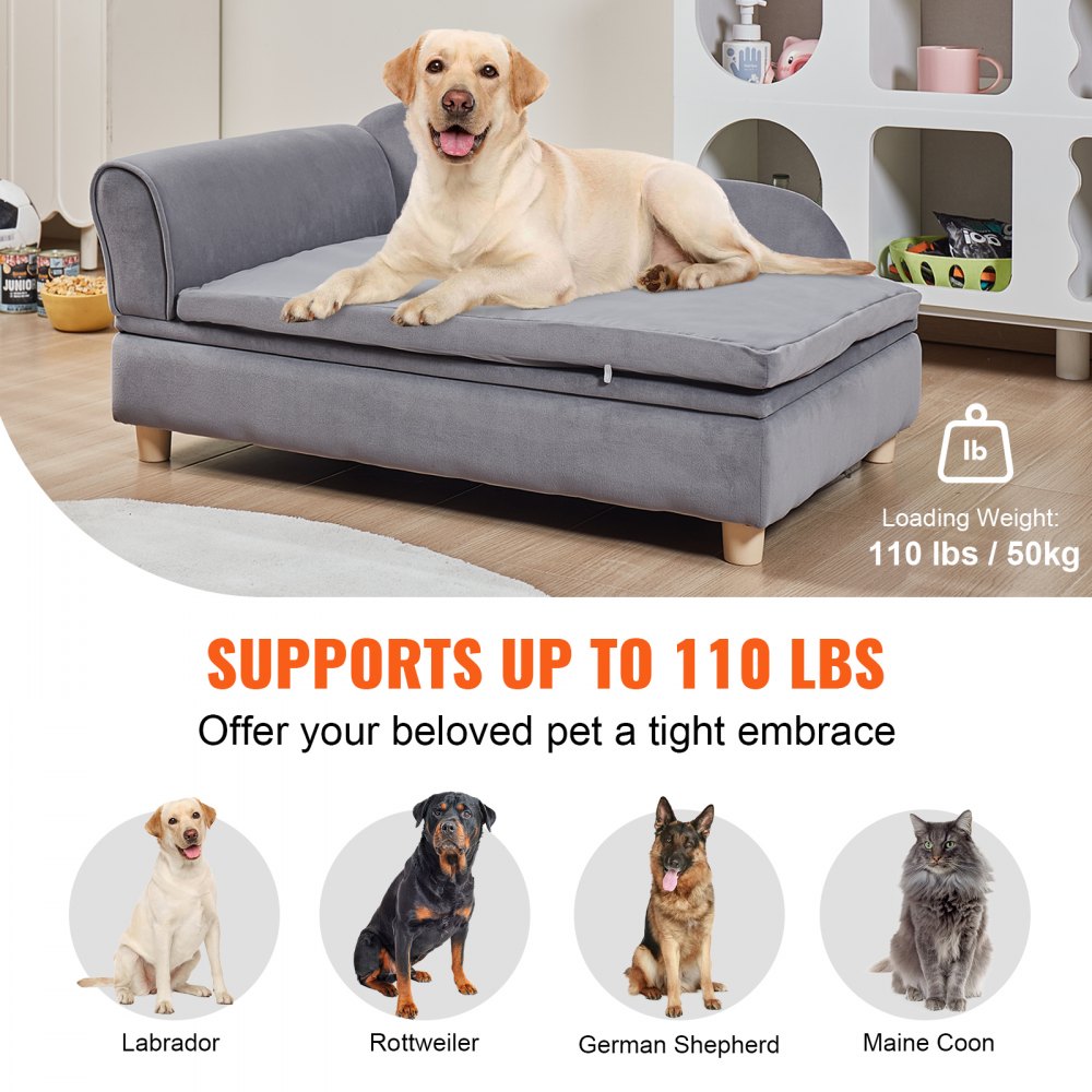 SF-1544-4 - 36x23x16-Inch Grey Velvet Dog Sofa for Large Breeds
