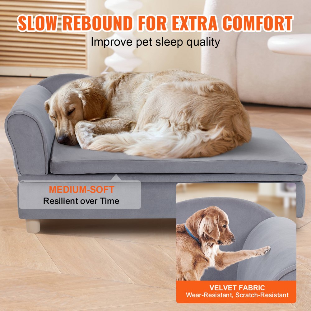 SF-1544-4 - 36x23x16-Inch Grey Velvet Dog Sofa for Large Breeds