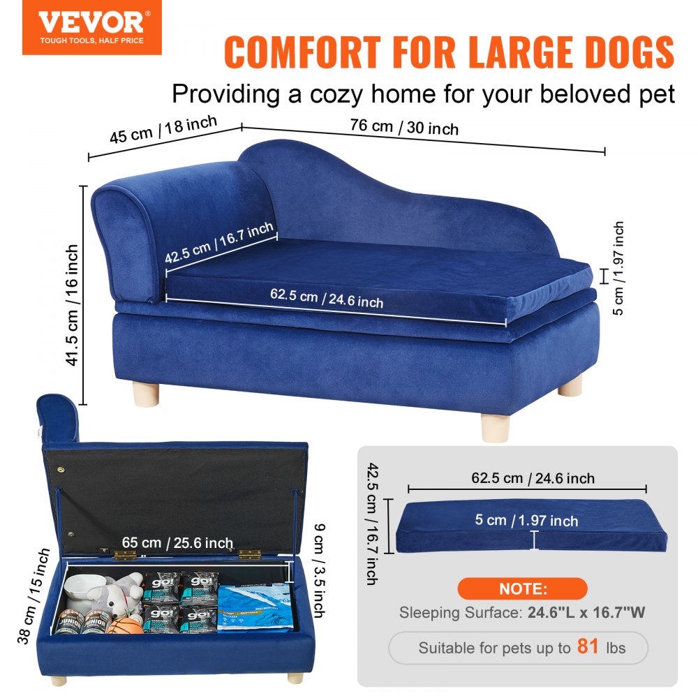 SF-1544S-7 - Soft Velvet Dog Sofa for Pets Up to 81 lbs, 30" x 18" x 16"