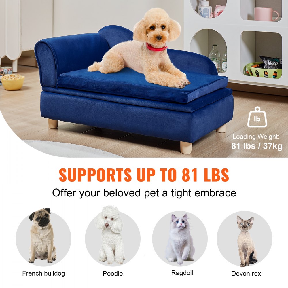 SF-1544S-7 - Soft Velvet Dog Sofa for Pets Up to 81 lbs, 30" x 18" x 16"