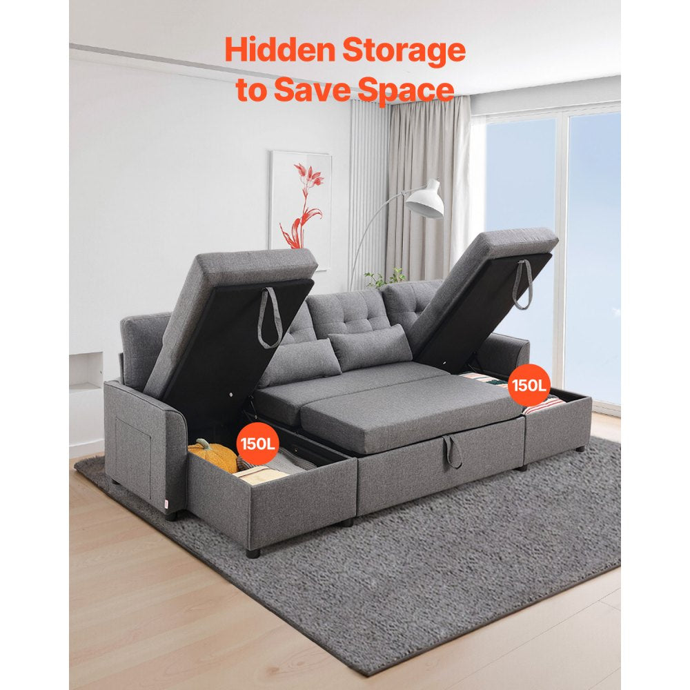 LW-0667-2T-11R-11L - Multi-Functional U Shaped Sofa Bed with Storage